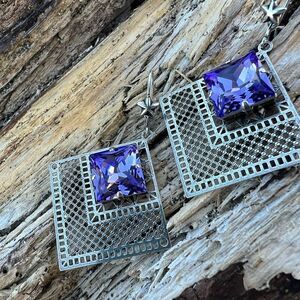 Handcrafted Earrings with Tanzanite Swarovski Crystal